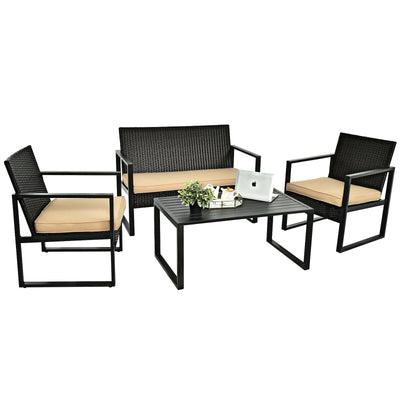 4 Pieces Patio Rattan Furniture Set Cushioned Sofa Coffee Table Garden Deck - Relaxacare