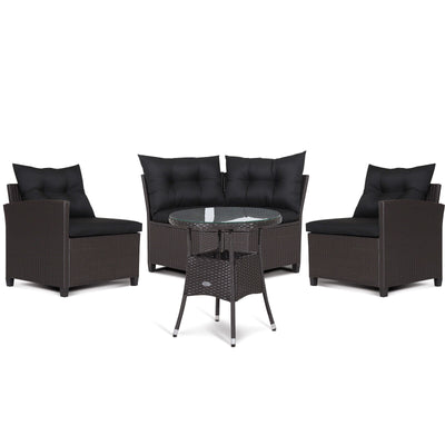 4 Pieces Patio Rattan Furniture Set Cushioned Sofa Glass Table-Black - Relaxacare