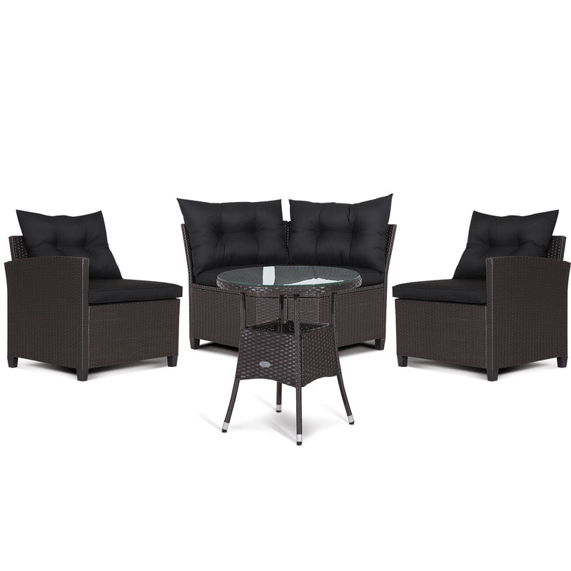 4 Pieces Patio Rattan Furniture Set Cushioned Sofa Glass Table-Black - Relaxacare