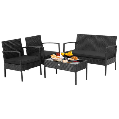 4 Pieces Patio Rattan Furniture Set with Cushion - Relaxacare