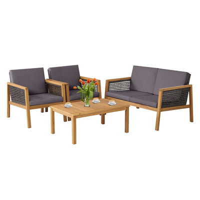4 Pieces Patio Rattan Furniture Set with Removable Cushions-Gray - Relaxacare