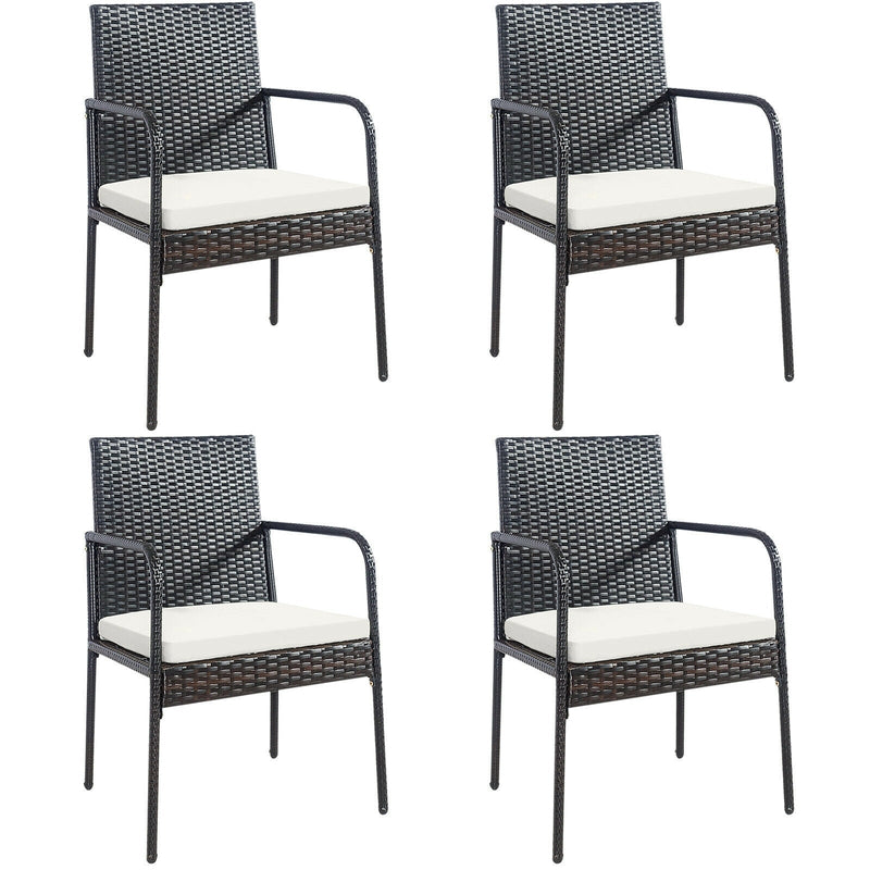 4 Pieces Patio Wicker Rattan Dining Set with Comfy Cushions - Relaxacare