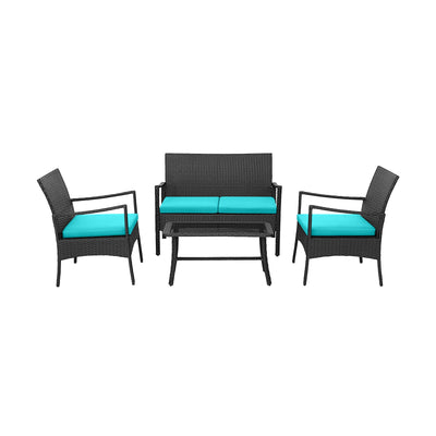 4 Pieces Rattan Conversation Set with Tempered Glass Coffee Table - Relaxacare