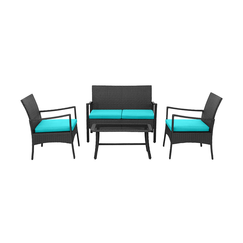 4 Pieces Rattan Conversation Set with Tempered Glass Coffee Table - Relaxacare