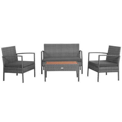 4 Pieces Rattan Patio Conversation Furniture Set with Acacia Wood Tabletop - Relaxacare