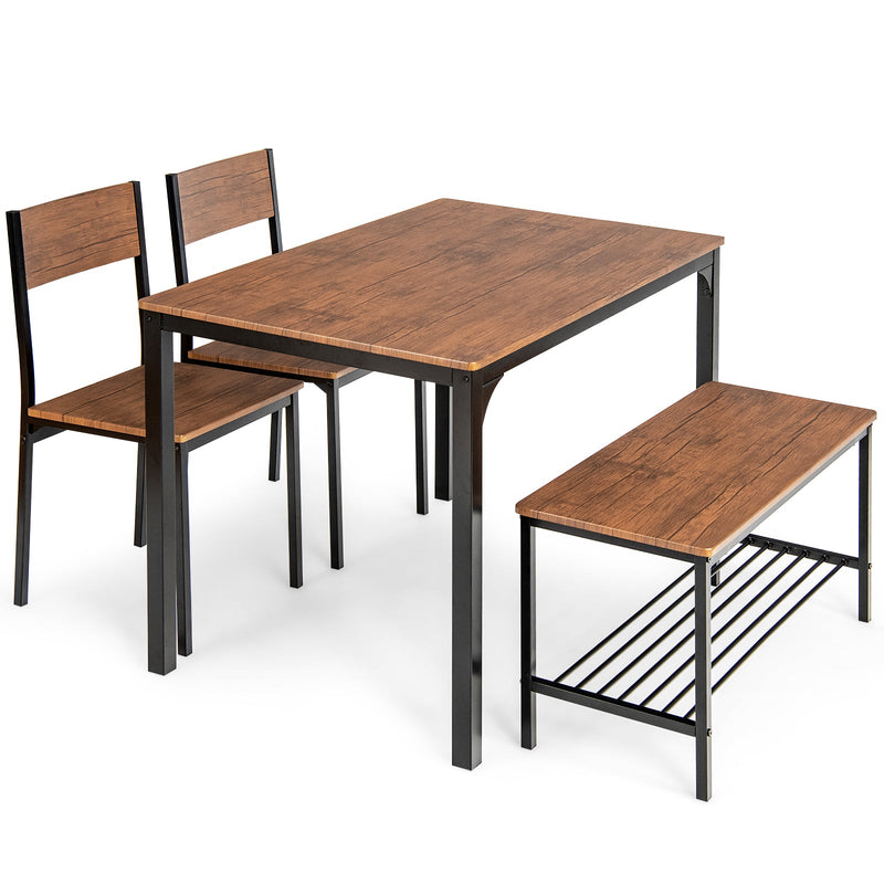 4 Pieces Rustic Dining Table Set with 2 Chairs and Bench-Brown - Relaxacare