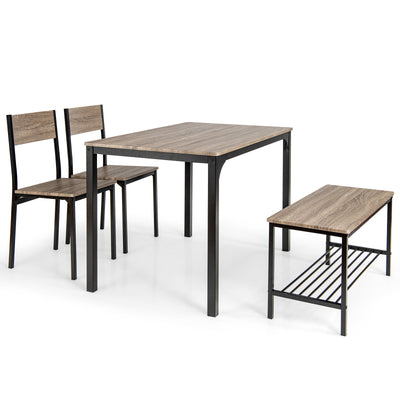 4 Pieces Rustic Dining Table Set with 2 Chairs and Bench-Gray - Relaxacare