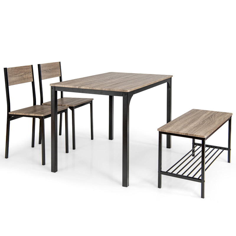 4 Pieces Rustic Dining Table Set with 2 Chairs and Bench-Gray - Relaxacare