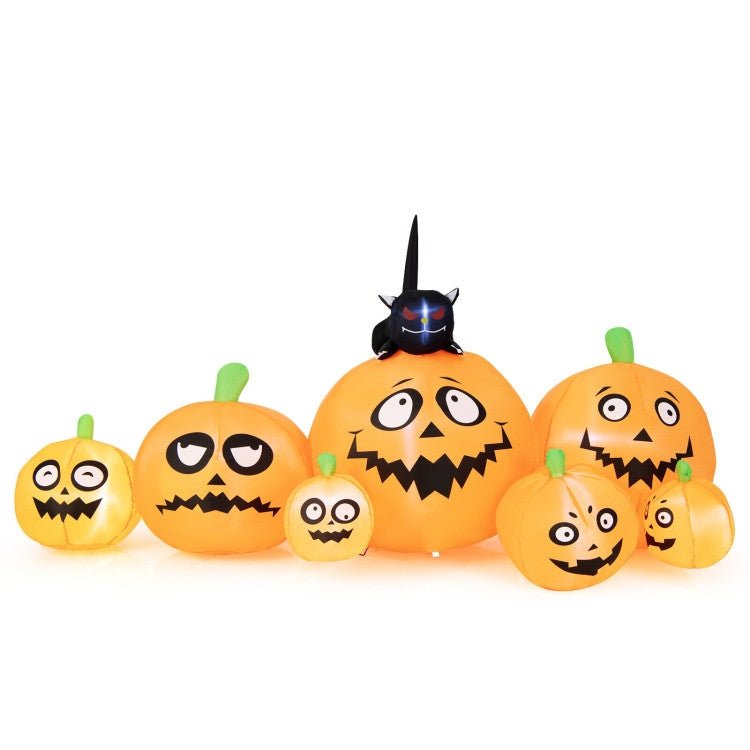 4 Pumpkins Patch Halloween Decoration with Black Cat and Built-in LED Lights - Relaxacare