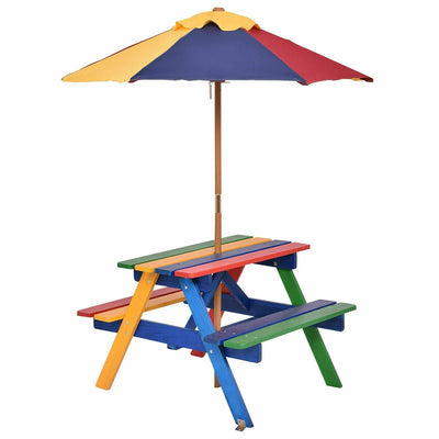 4-Seat Outdoor Kids Picnic Table Bench Set with Removable Umbrella - Relaxacare