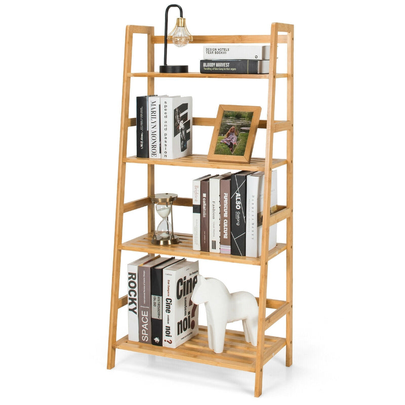 4-Tier Bamboo Bookshelf Ladder Shelf Plant Stand Rack-Natural - Relaxacare