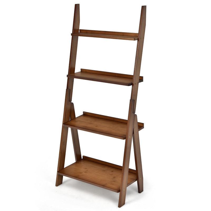 4-Tier Bamboo Ladder Shelf Bookcase for Study Room - Relaxacare