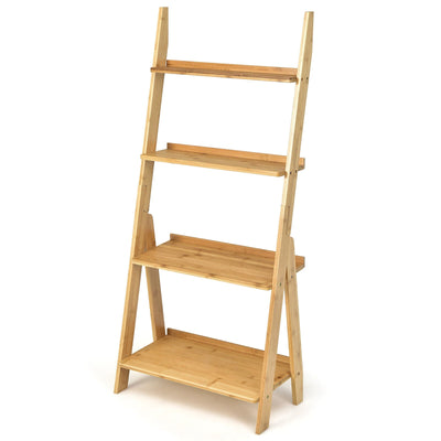 4-Tier Bamboo Ladder Shelf Bookcase for Study Room-Natural - Relaxacare