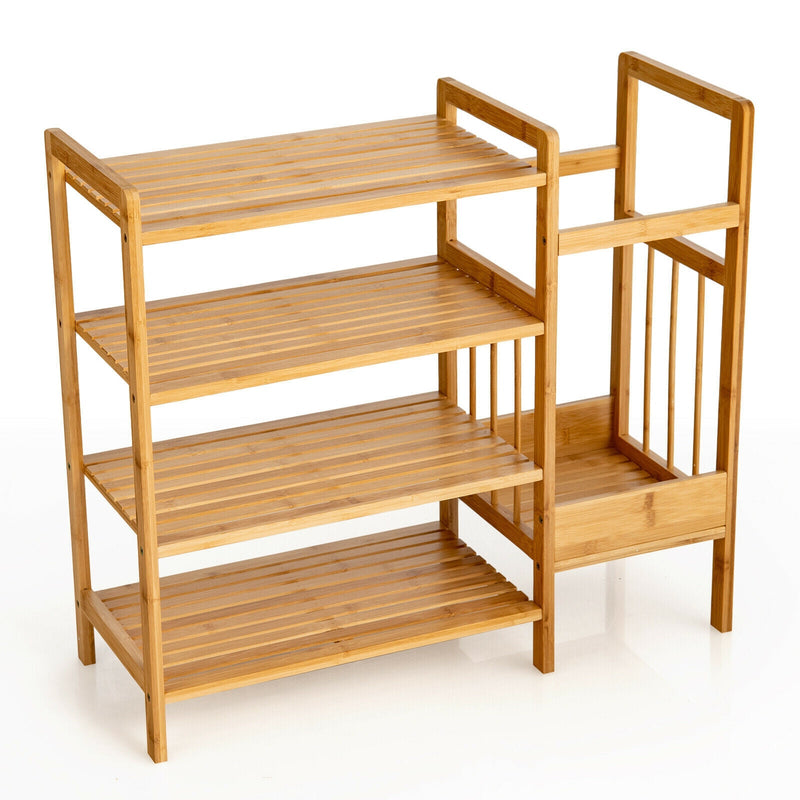 4-Tier Bamboo Shoe Rack Organiser with Umbrella Holder - Relaxacare