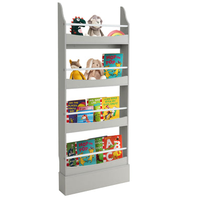 4-Tier Bookshelf with 2 Anti-Tipping Kits for Books and Magazines-Gray - Relaxacare