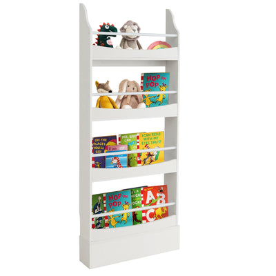 4-Tier Bookshelf with 2 Anti-Tipping Kits for Books and Magazines-White - Relaxacare