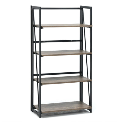 4-Tier Folding Bookshelf No-Assembly Industrial Bookcase Display Shelves - Relaxacare