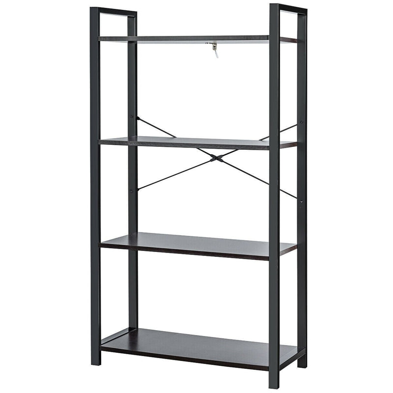 4-Tier Industrial Bookshelf with Metal Frame - Relaxacare