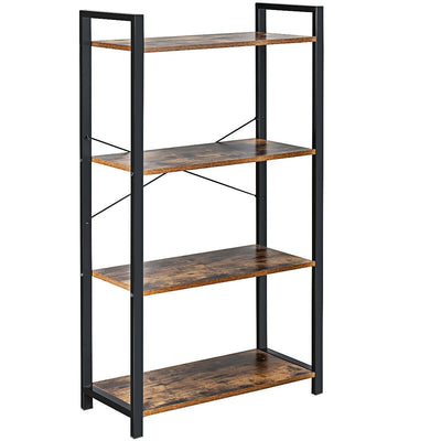 4-Tier Industrial Bookshelf with Metal Frame-Brown - Relaxacare