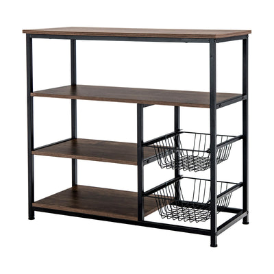 4-Tier Industrial Kitchen Baker's Rack with 2 Wire Baskets-Rustic Brown - Relaxacare
