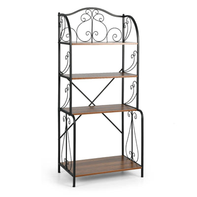 4-Tier Industrial Kitchen Baker's Rack with Open Shelves and X-Bar-Light Brown - Relaxacare