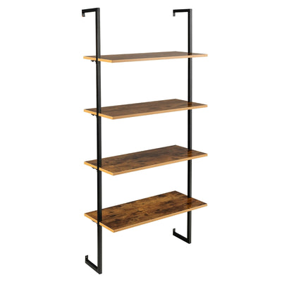 4-Tier Industrial Ladder Bookshelf with Metal Frame-Coffee - Relaxacare