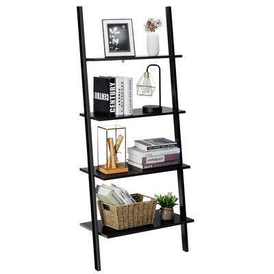 4-Tier Industrial Leaning Wall Bookcase-Black - Relaxacare