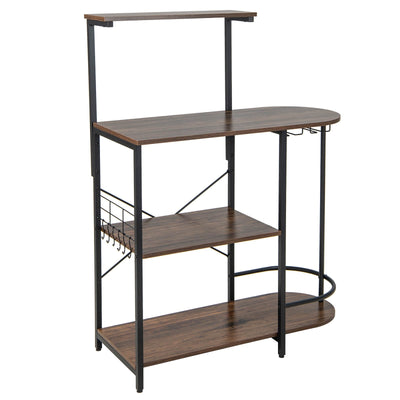 4-Tier Kitchen Bakers Rack with 6 S-Hooks and Stemware Racks-Rustic Brown - Relaxacare