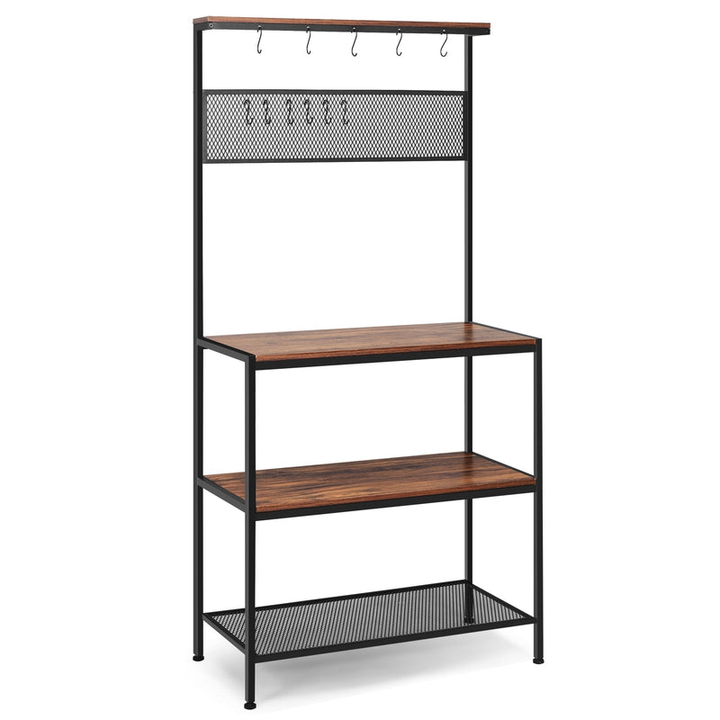 4-Tier Kitchen Rack Stand with Hooks and Mesh Panel - Relaxacare