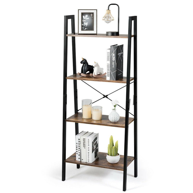 4-Tier Ladder Shelf Bookcase Bookshelf Display Rack Plant Stand - Relaxacare