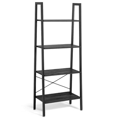 4-Tier Ladder Shelf Bookcase Bookshelf Display Rack Plant Stand-Black - Relaxacare