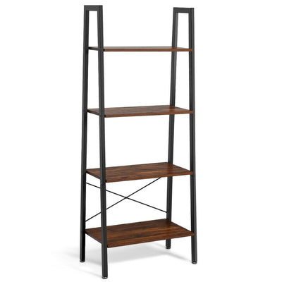 4-Tier Ladder Shelf Bookcase Bookshelf Display Rack Plant Stand-Brown - Relaxacare