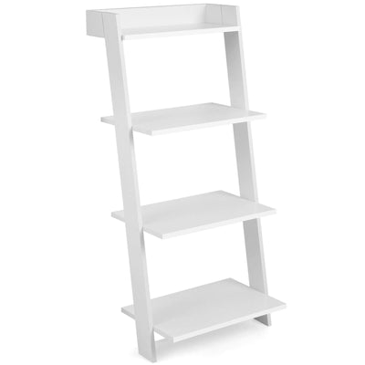 4-Tier Ladder Shelf with Solid Frame and Anti-toppling Device-White - Relaxacare
