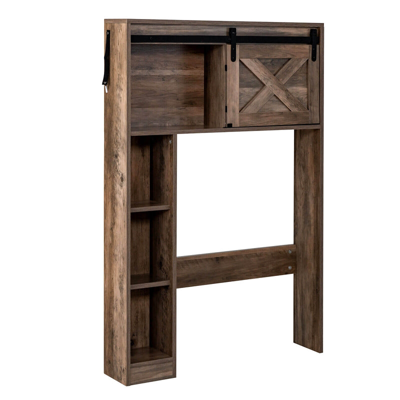 4-Tier Over The Toilet Storage Cabinet with Sliding Barn Door and Storage Shelves - Relaxacare