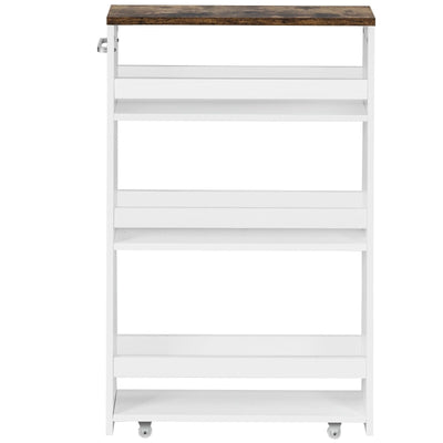 4 Tier Rolling Slim Storage Kitchen Organizer Cart with Handle-White - Relaxacare