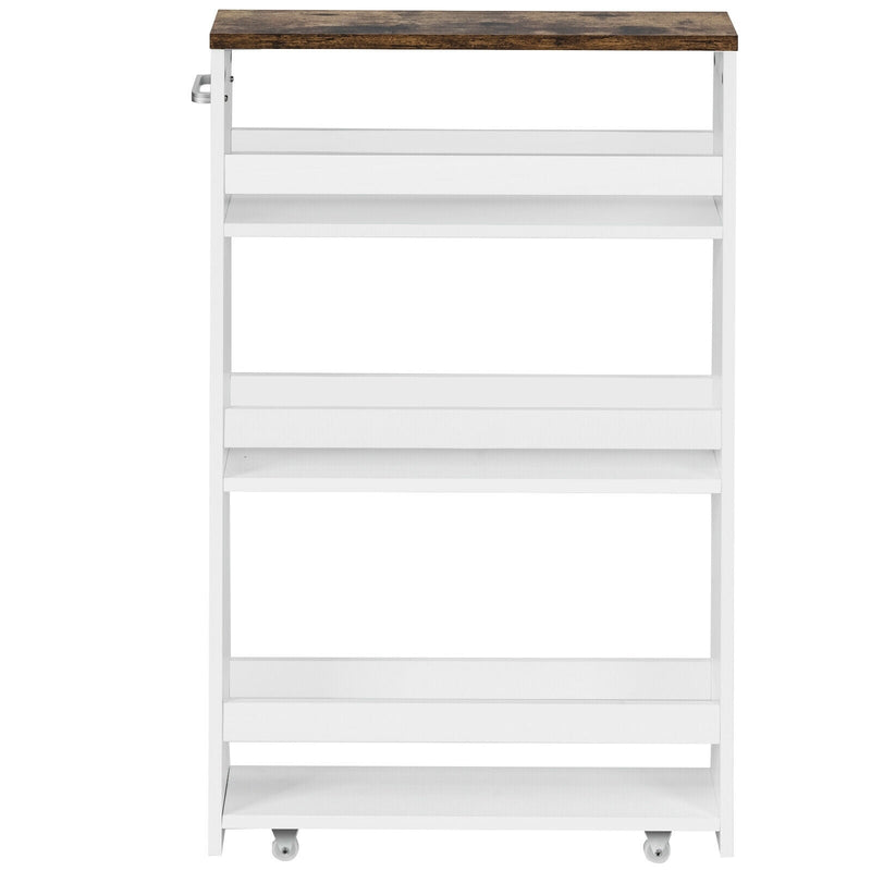 4 Tier Rolling Slim Storage Kitchen Organizer Cart with Handle-White - Relaxacare