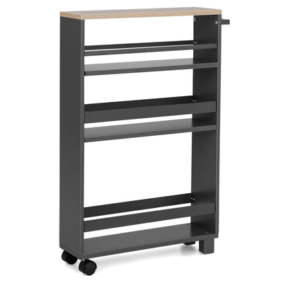 4-Tier Slim Kitchen Storage Cart Narrow Slide Out Trolley Adjustable Shelf-Gray - Relaxacare
