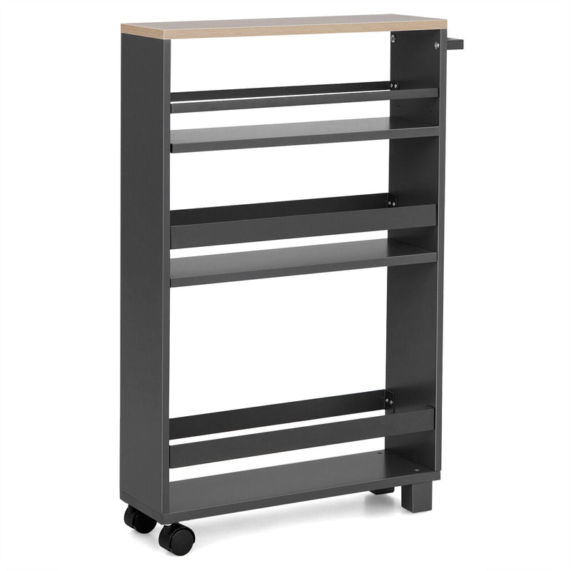 4-Tier Slim Kitchen Storage Cart Narrow Slide Out Trolley Adjustable Shelf-Gray - Relaxacare