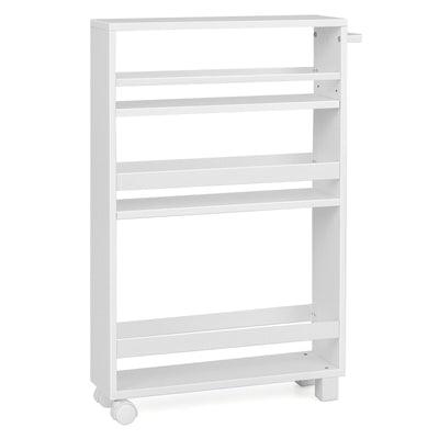 4-Tier Slim Kitchen Storage Cart Narrow Slide Out Trolley Adjustable Shelf-White - Relaxacare