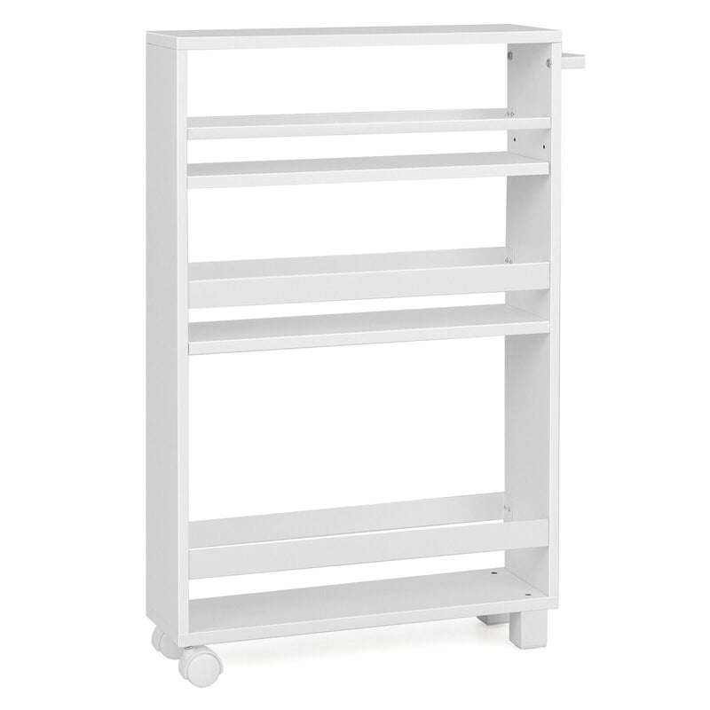 4-Tier Slim Kitchen Storage Cart Narrow Slide Out Trolley Adjustable Shelf-White - Relaxacare