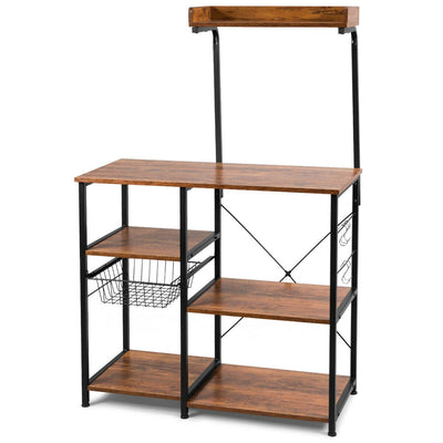 4 Tier Vintage Kitchen Baker's Rack Utility Microwave Stand-Coffee-Brown - Relaxacare