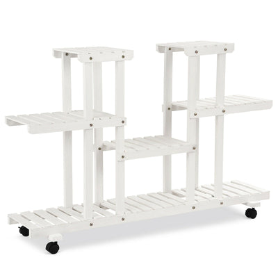 4-Tier Wood Casters Rolling Shelf Plant Stand - Relaxacare