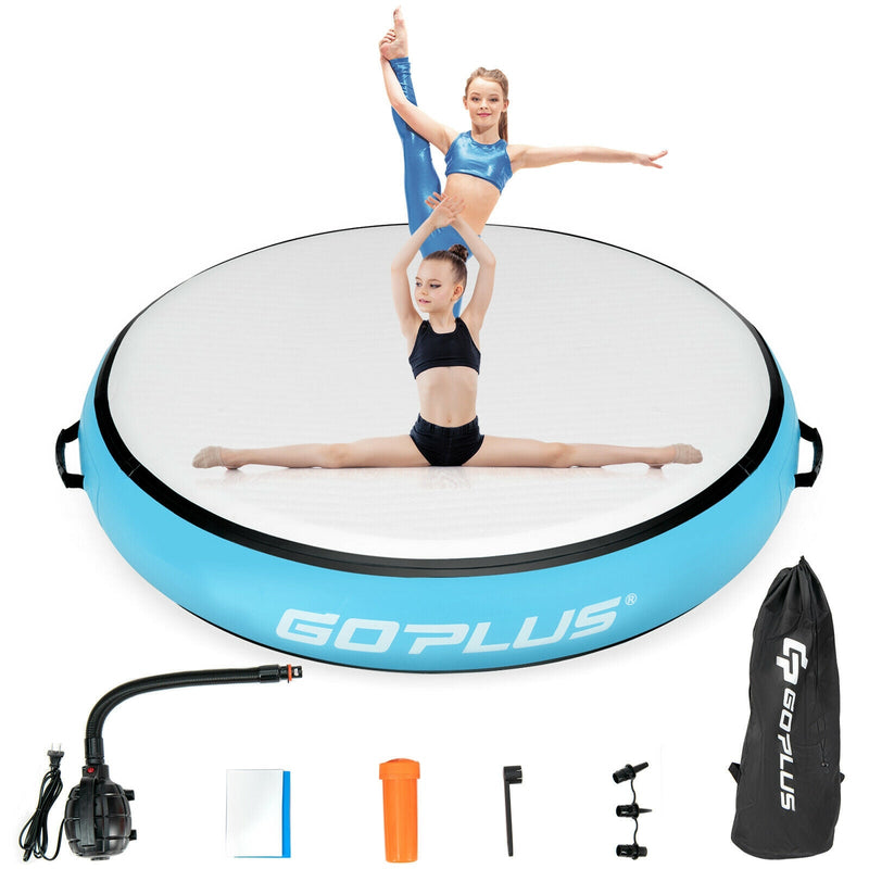 40 Inch Inflatable Round Gymnastic Mat Tumbling Floor Mat with Electric Pump - Relaxacare