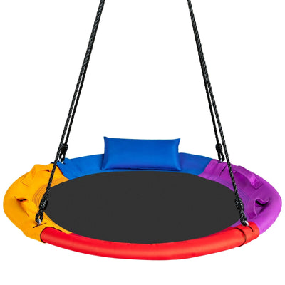 40 inch Saucer Tree Outdoor Round Platform Swing with Pillow and Handle - Relaxacare