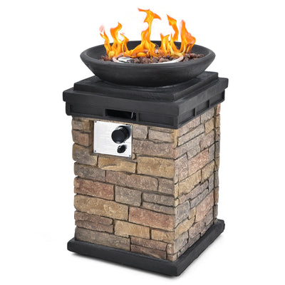 40000BTU Outdoor Propane Burning Fire Bowl Column Realistic Look Firepit Heater - Relaxacare