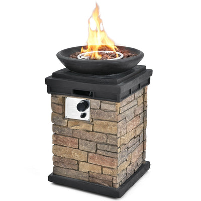 40000BTU Outdoor Propane Burning Fire Bowl Column Realistic Look Firepit Heater-Brown - Relaxacare