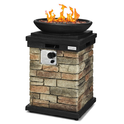 40000BTU Outdoor Propane Burning Fire Bowl Column Realistic Look Firepit Heater-Gray - Relaxacare