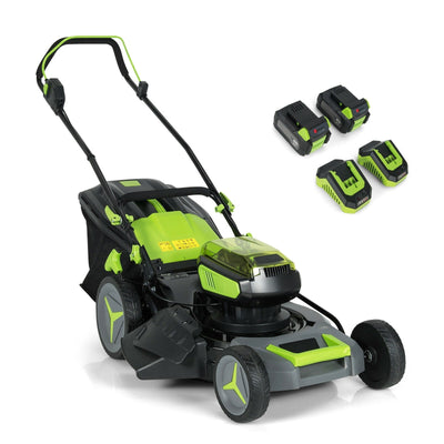 40V 18 Inch Brushless Cordless Push Lawn Mower 4.0Ah Batteries and 2 Chargers-Green - Relaxacare