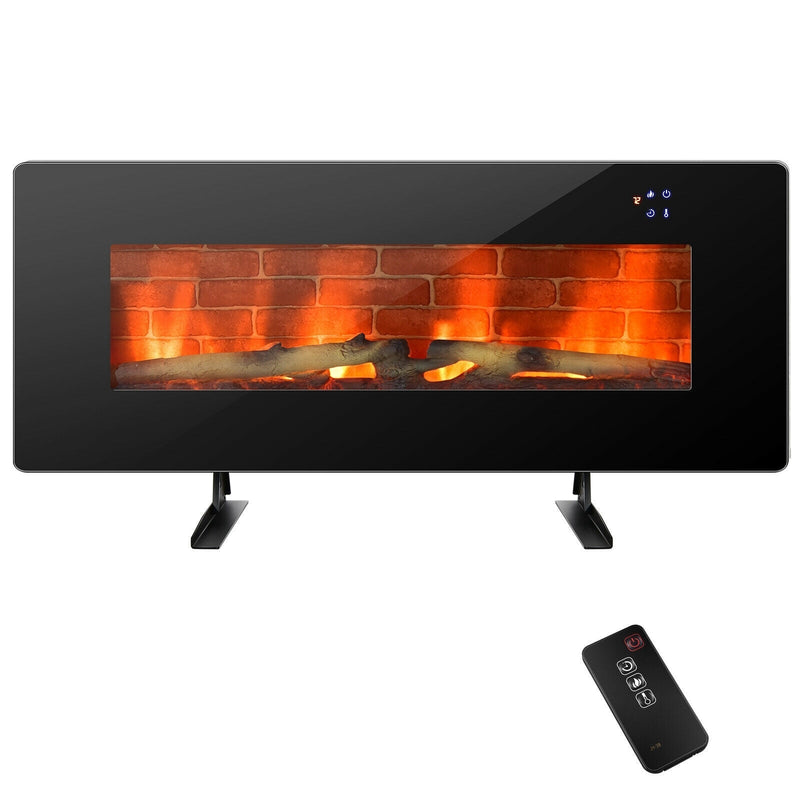 42 Inch Electric Wall Mounted Freestanding Fireplace with Remote Control-Black - Relaxacare