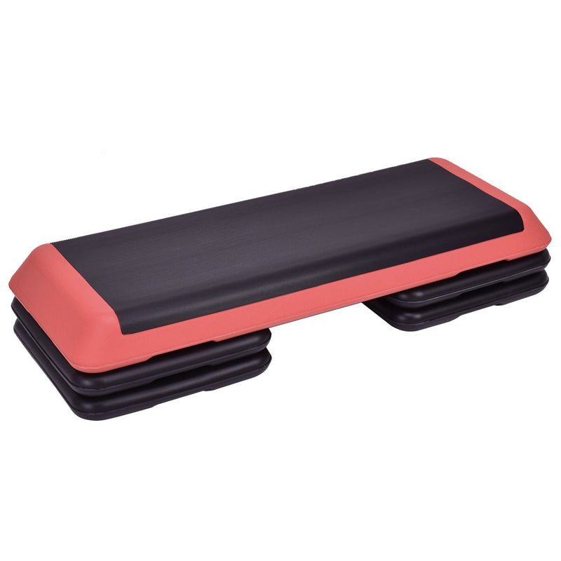 43 Inch Height Adjustable Fitness Aerobic Step with Risers-Red - Relaxacare